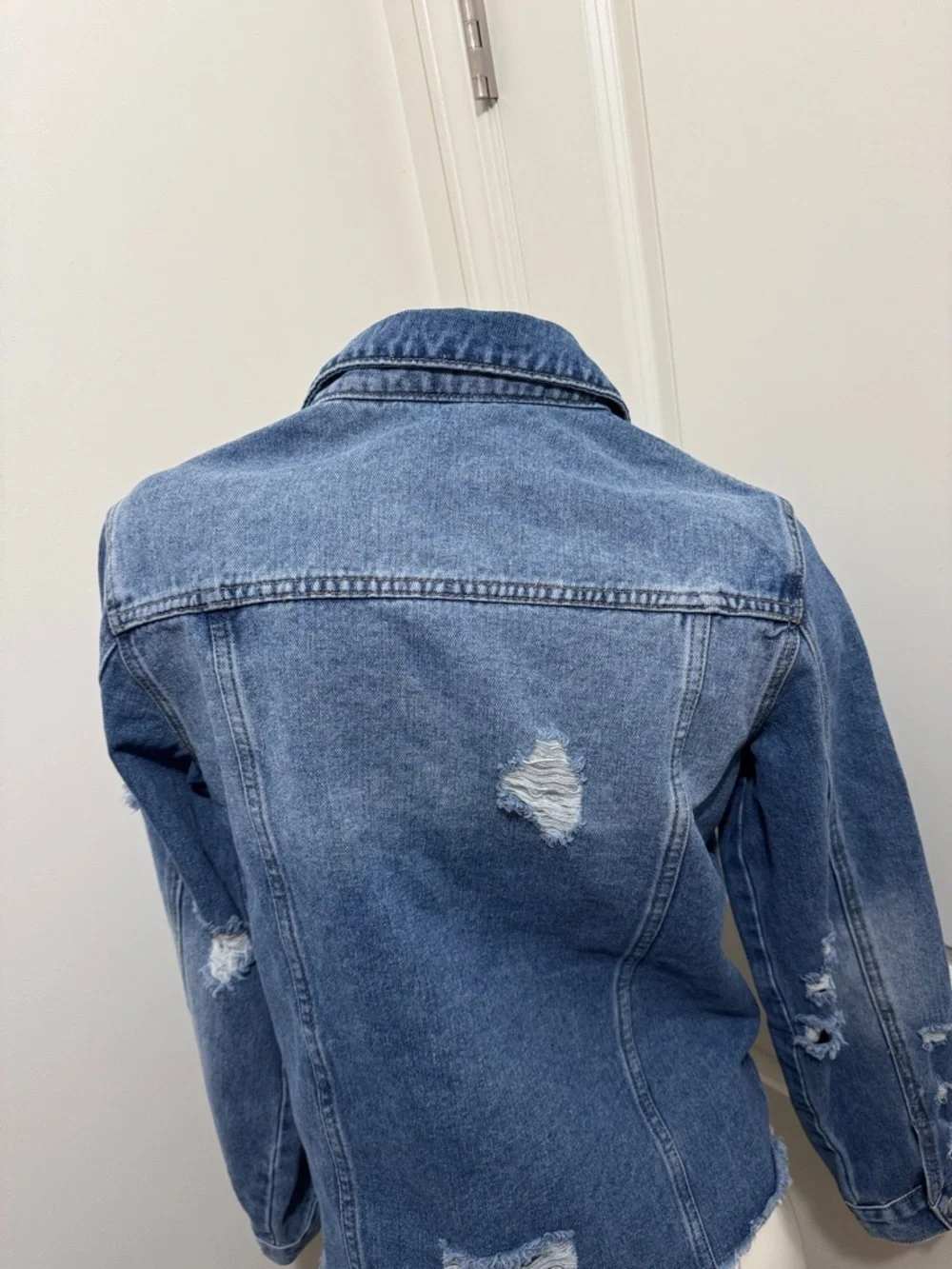 Classic Blue Denim Distressed Jean Jacket